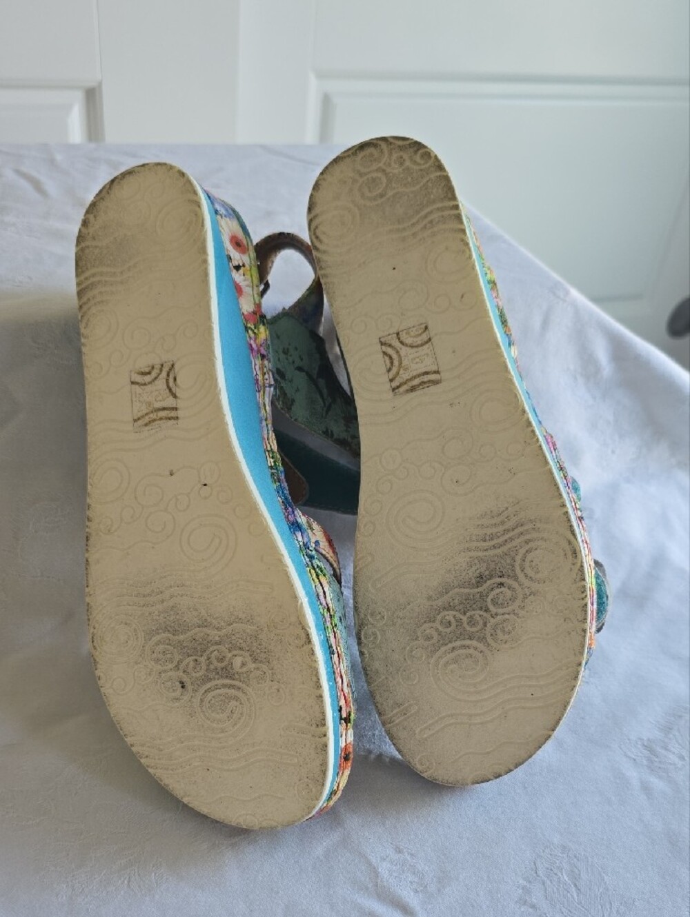 Joelina Floral Teal Women’s Slingback Sandals with Rosette Detail EU 41 US 10 - Picture 10 of 16